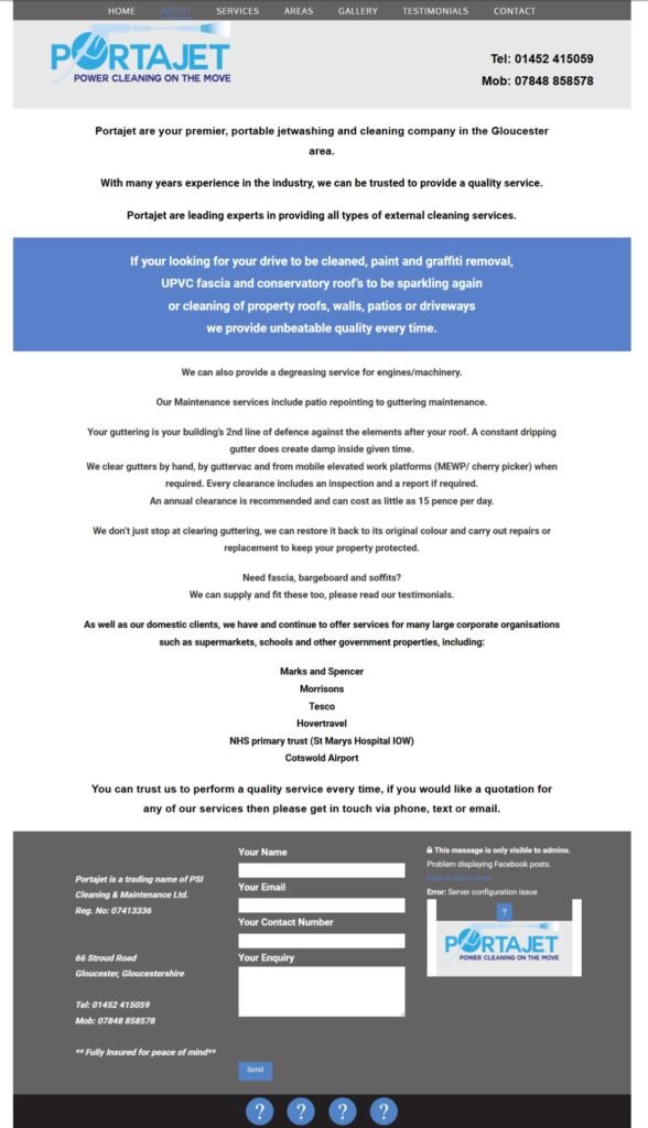 Before image of Portajet previous website